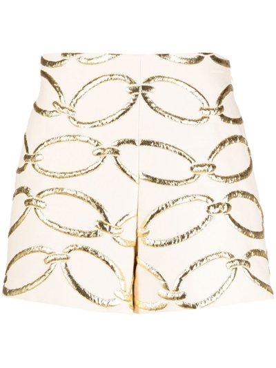 Valentino High-waist Brocade Shorts In White,gold
