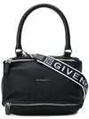 Givenchy Pandora Small Fabric Satchel Bag With Logo Strap In Black