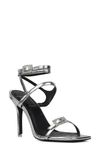 Black Suede Studio Venice Crystal-embellished Buckle Stiletto Sandals In Silver Mir. Leath