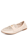 Tory Burch Woven Leather Mini Medallion Loafers In New Ivory