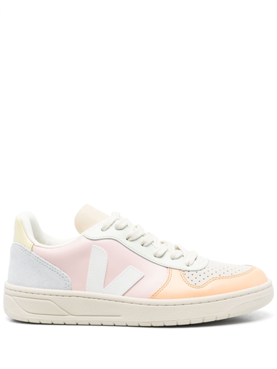 Veja V-10 Colourblock Leather Low-top Trainers In Petale White Multi