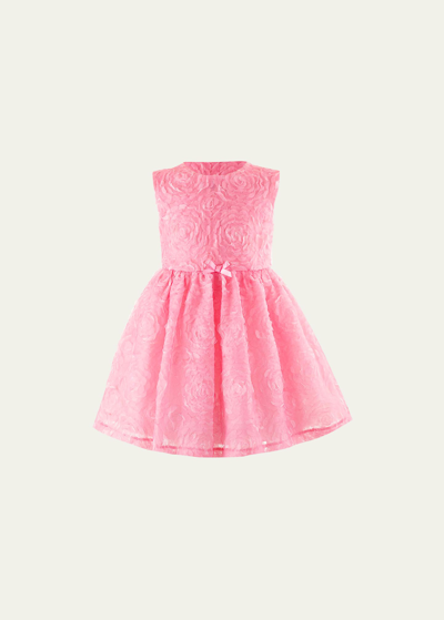 Rachel Riley Kids' Girl's Rosette Applique Tulle Dress In Pink