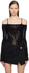 Attico Kim Lace Off-shoulder Bodysuit In Black