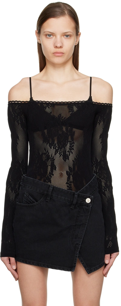 Attico Kim Lace Off-shoulder Bodysuit In Black