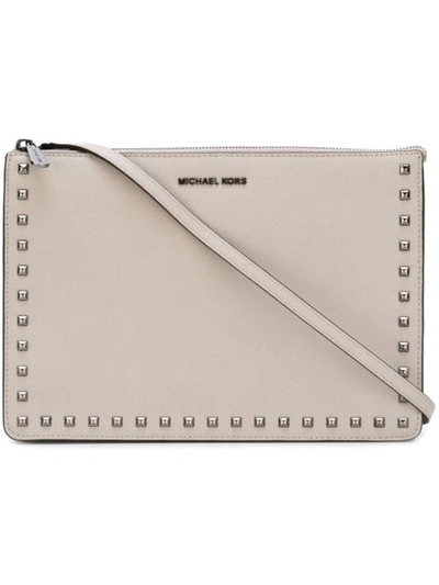 Michael Michael Kors Ava Studded Convertible Leather Pouch In Cement |  ModeSens
