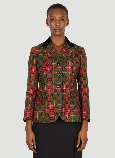 Gucci Gg Tartan Blazer In Green