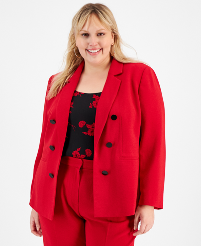 Bar Iii Plus Size Textured Crepe Faux Double-breasted Blazer