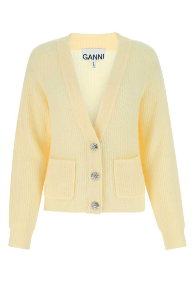 Ganni Embellished Cardigan In Yellow