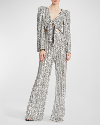 One33 Social Women's Sequined Tie-front Jumpsuit In Silver