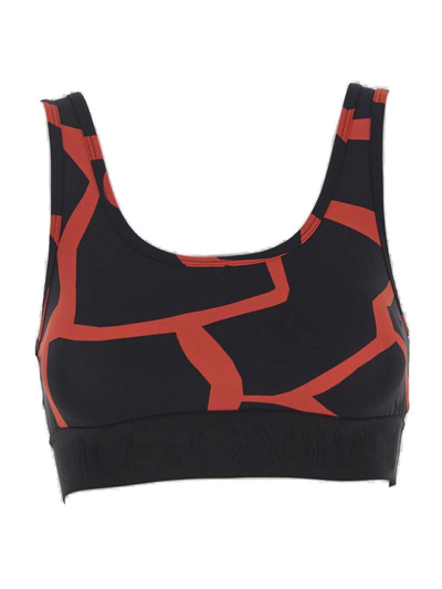 Dolce & Gabbana Giraffe Printed Technical Jersey Sports Bra In Giraffa Nera F Rosso