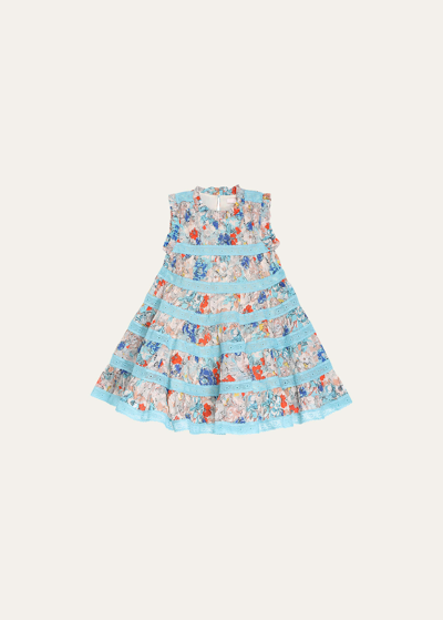 Zimmermann Kids' Little Girl's & Girl's Clover Tiered Floral Sleeveless Dress In Blue