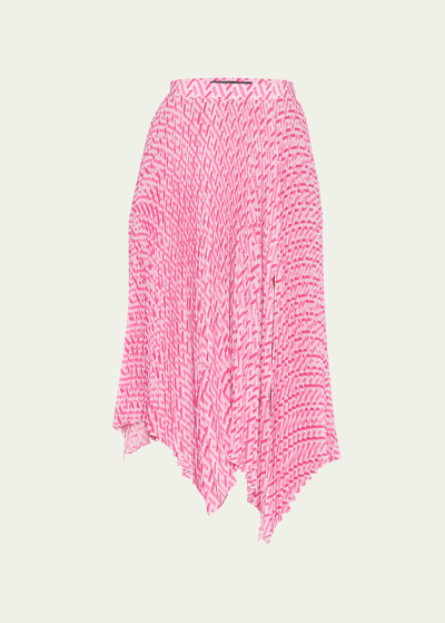 Versace Monogram Print Pleated Crepe Midi Skirt In Pink