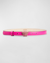 Versace Crystal Embellished Medusa Leather Skinny Belt In Glossy Pink