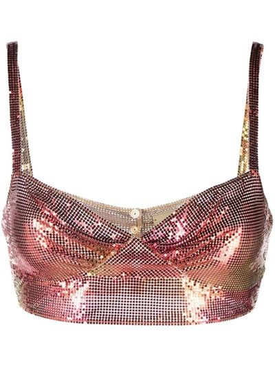 Rabanne Mini Mesh Multicolor Crop Top In Orange