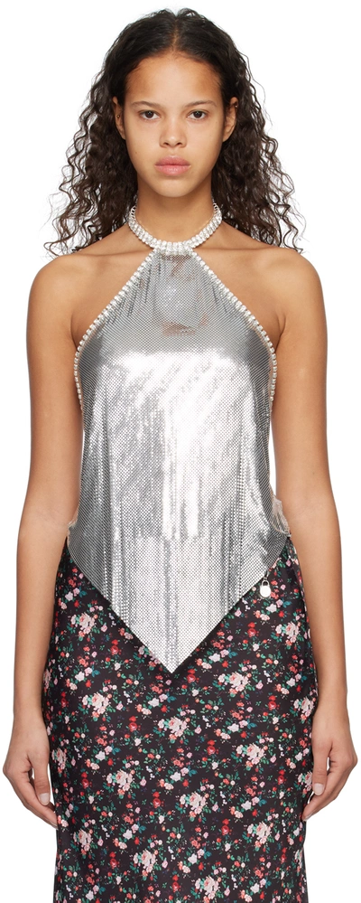 Paco Rabanne Mini Mesh Embellished Halter Neck Top In Silver