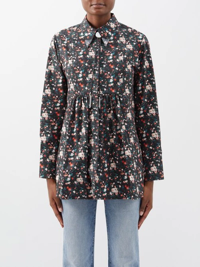 Rabanne Cotton Poplin Printed Mini Shirt Dress In Black