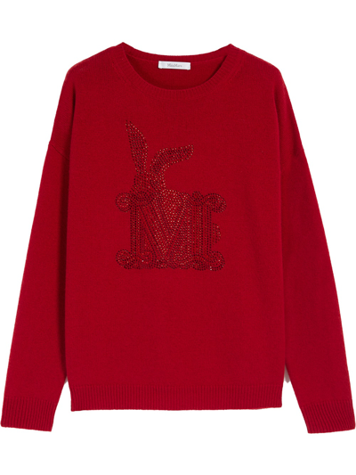 Max Mara Moda Rabbit Logo Wool Knit Sweater In Red