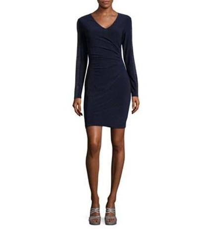 Guess Studded V-neck Ruched Sheath Dress In Blue | ModeSens