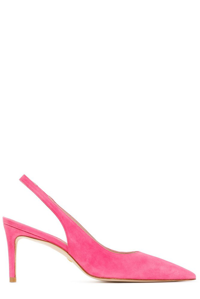 Stuart Weitzman Pointed 75mm Suede Slingback Pumps In Pink &amp; Purple