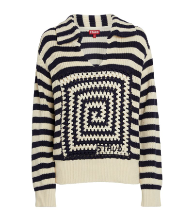 Staud Alloy Striped Crocheted Cotton Sweater In White