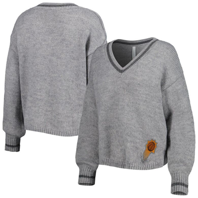 Lusso Gray Phoenix Suns Scarletts Lantern Sleeve Tri-blend V-neck Pullover Sweater
