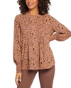 Nydj Pleated Peasant Blouse In Brown