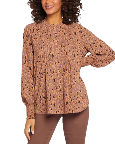 Nydj Pleated Peasant Blouse In Caramel Cat