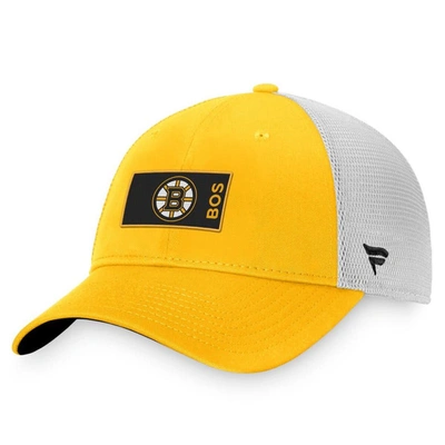 Fanatics Branded Gold/white Boston Bruins Authentic Pro Rink Trucker Snapback Hat In Gold,white