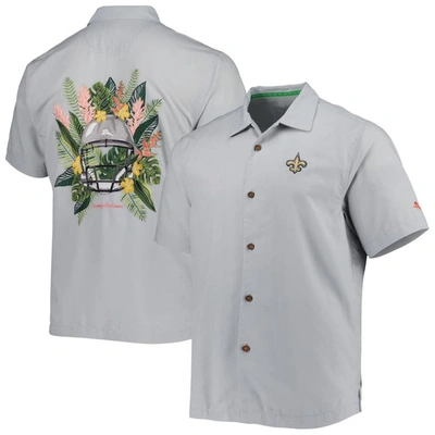 Tommy Bahama Gray New Orleans Saints Coconut Point Frondly Fan Camp Islandzone Button-up Shirt