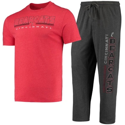 Concepts Sport Men's  Heathered Charcoal, Red Distressed Cincinnati Bearcats Meter T-shirt And Pants In Heathered Charcoal,red