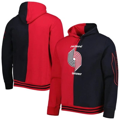 Mitchell & Ness Men's  Red, Black Portland Trail Blazers Hardwood Classics Split Pullover Hoodie In Red,black