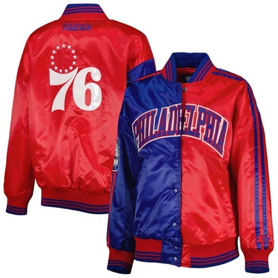 Starter Royal/red Philadelphia 76ers Split Colorblock Satin Full-snap Varsity Jacket