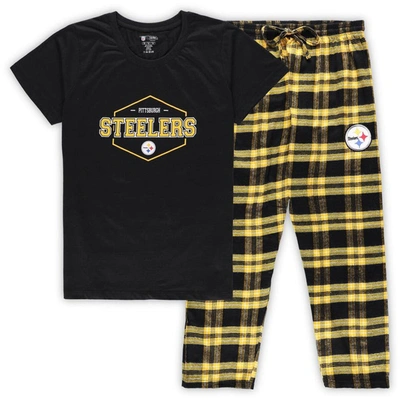 Concepts Sport Women's  Black, Gold Pittsburgh Steelers Plus Size Badge T-shirt And Pants Sleep Set In Black,gold