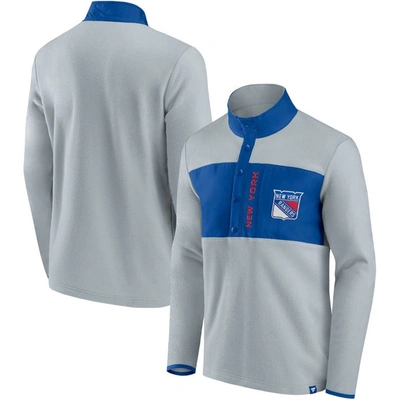 Fanatics Branded Gray/blue New York Rangers Hockey Polar Fleece Quarter-snap Jacket In Gray,blue