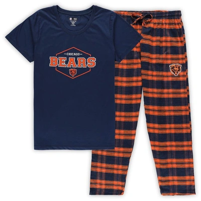 Concepts Sport Women's  Navy, Orange Chicago Bears Plus Size Badge T-shirt And Pants Sleep Set In Navy,orange
