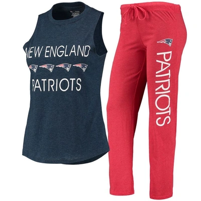 Concepts Sport Women's  Navy, Red New England Patriots Plus Size Meter Tank Top And Pants Sleep Set In Red,navy