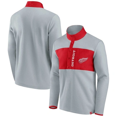 Fanatics Branded Gray/red Detroit Red Wings Hockey Polar Fleece Quarter-snap Jacket