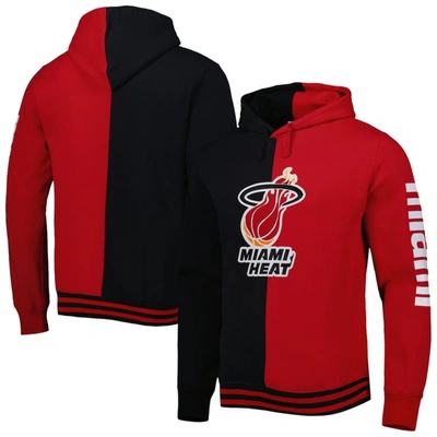 Mitchell & Ness Men's  Black, Red Miami Heat Hardwood Classics Split Pullover Hoodie In Black,red