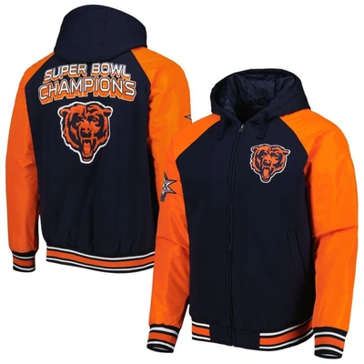 G-iii Sports By Carl Banks Navy Chicago Bears Defender Raglan Full-zip Hoodie Varsity Jacket