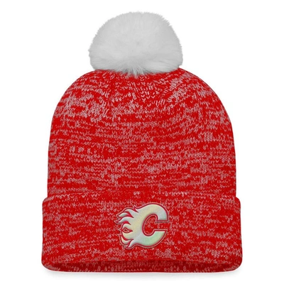 Fanatics Branded Red Calgary Flames Glimmer Cuffed Knit Hat With Pom