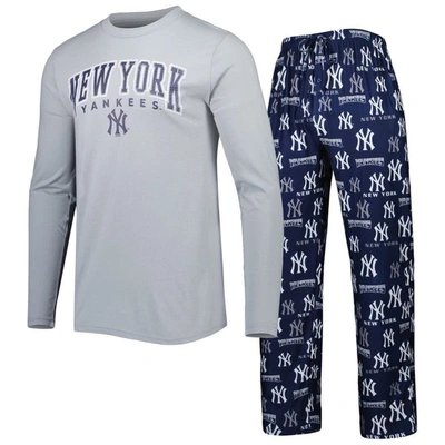 Concepts Sport Navy/gray New York Yankees Breakthrough Long Sleeve T-shirt & Pants Sleep Set
