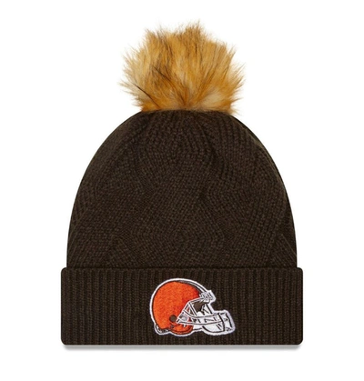 New Era Brown Cleveland Browns Snowy Cuffed Knit Hat With Pom