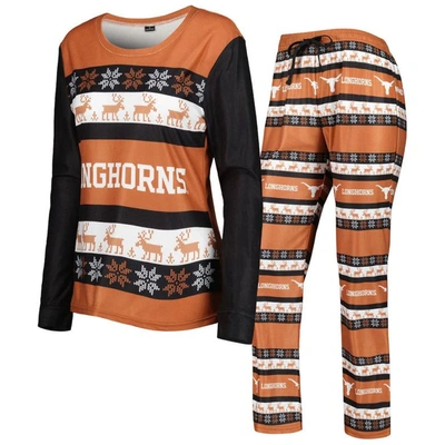 Foco Women's  Texas Orange Texas Longhorns Ugly Long Sleeve T-shirt And Pajama Pants Sleep Set
