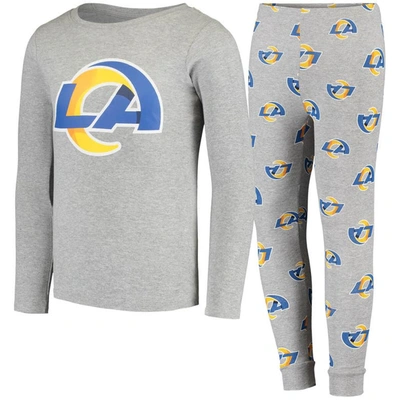 Outerstuff Kids' Youth Boys Grey Los Angeles Rams Long Sleeve T-shirt And Trousers Sleep Set