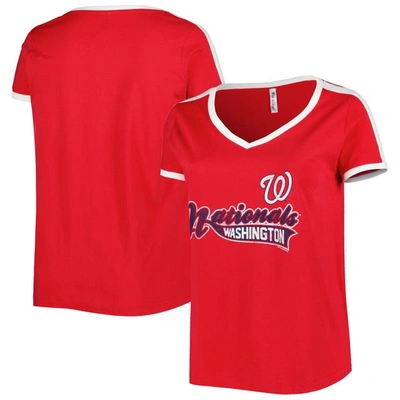 Soft As A Grape Red Washington Nationals Plus Size V-neck T-shirt