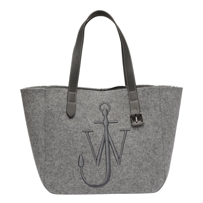Jw Anderson Belt Embroidered-logo Tote Bag In Grey