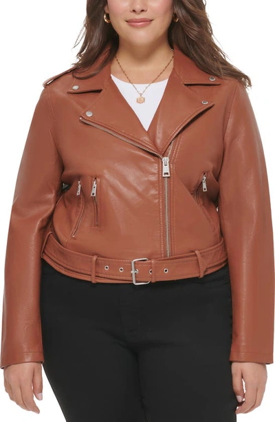 Levi's® Water Repellent Faux Leather Fashion Belted Moto Jacket In Camel
