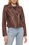 Levi's® Faux Leather Fashion Belted Moto Jacket In Chocolate Brown