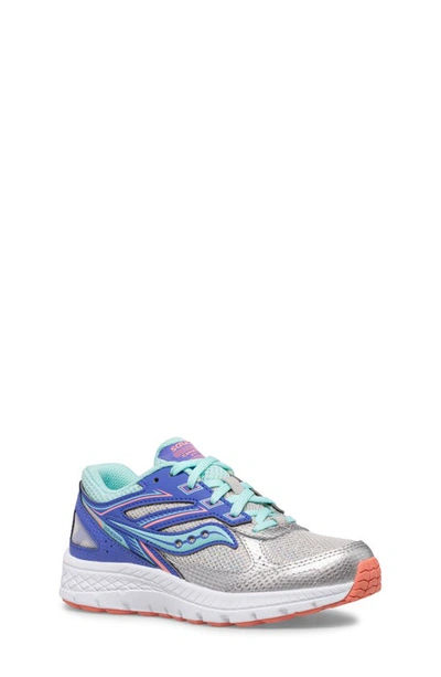 Saucony Kids' Cohesion 13 Sneaker In Silver/ Periwinkle/ Turquoise
