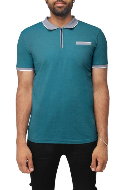 X-ray Pipe Trim Knit Polo In Teal/ Navy